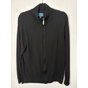 Fairlane Full Zip Sweater Men's Large Black 100% Merino Wool Quiet Luxury Preppy